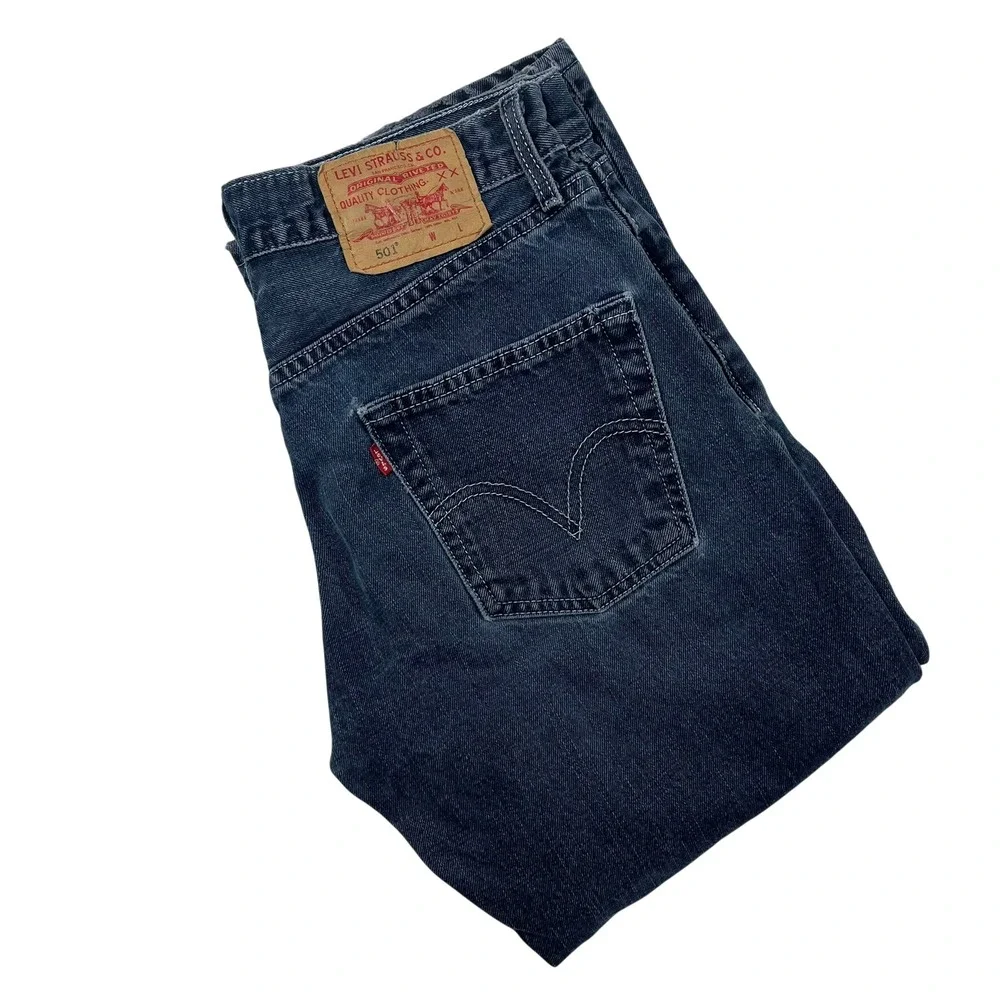 Levis 501 Original Fit Jeans Mens 30x31 Dark Wash Blue Button Fly Straight Leg